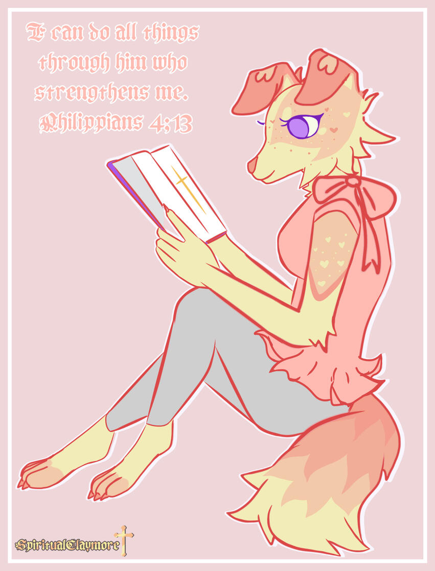 Anthro dog female holding Bible